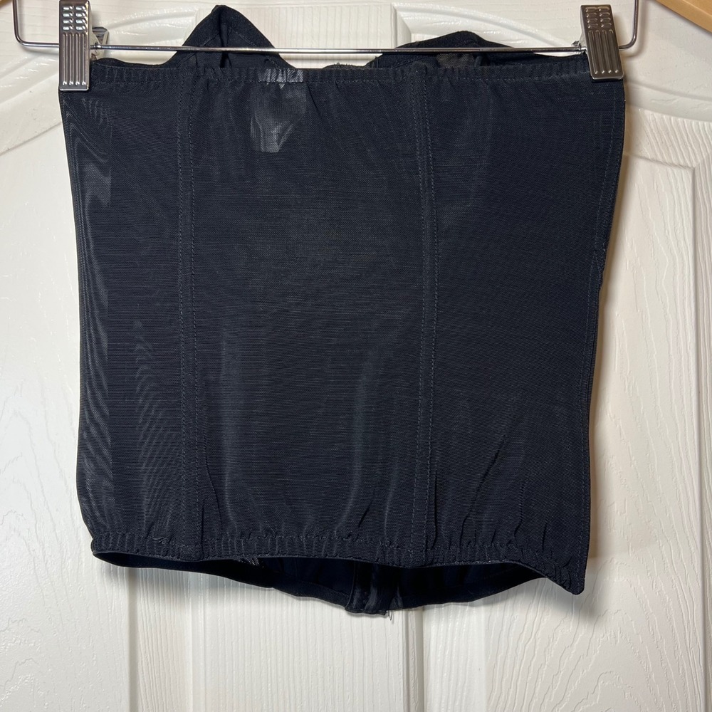 Leg‎ Avenue Black Sheer Mesh Corset Top Strapless Hook Eye Boned Bustier Medium